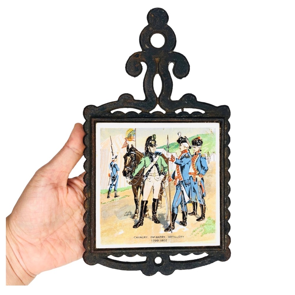 Japan Cast Iron Ceramic Tile CAVALRY INFANTRY ARTILLERY 1799-1820 Wall Hanging